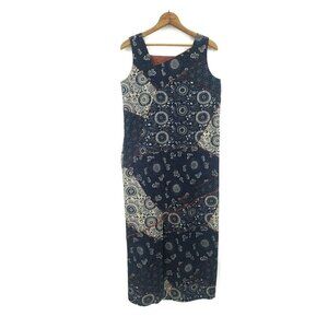 Kim Messier Lagenlook Floral Print Dress Womens Medium? Indigo Blue